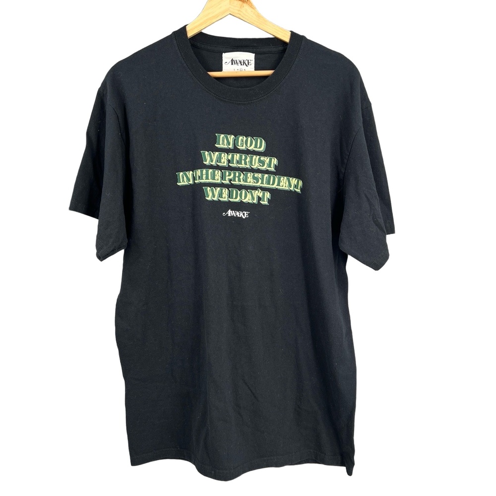 AWAKE NY In God We‎ Trust Black Graphic Tee Political Size Lsrge